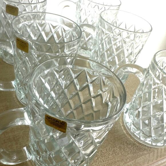 Vintage 1970's Paul Sebastian Diamond Cut Fine Crystal SET OF 6 Lead Mugs 12 oz - Picture 4 of 6